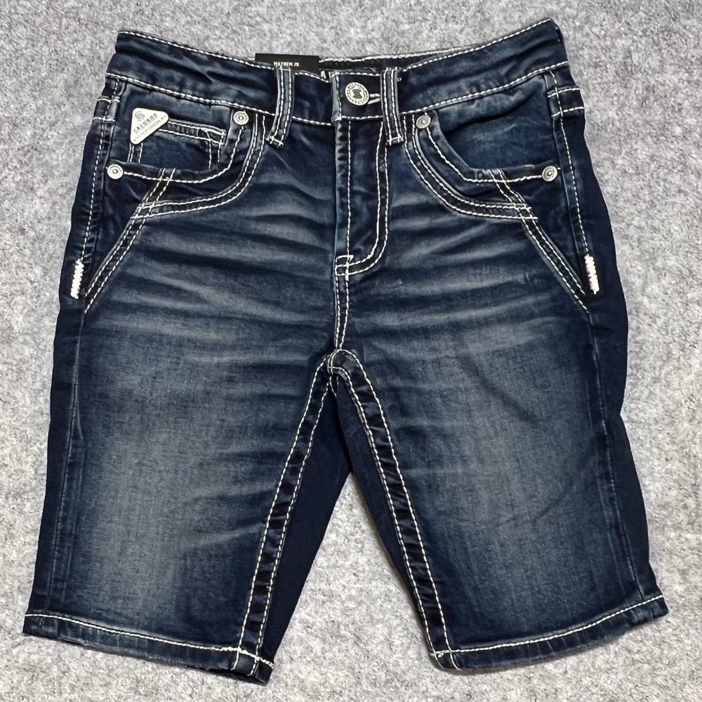 NWT‎ Salvage Supply Co Mayhem Jr Girls 10 Knit Denim Shorts Dark Wash